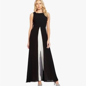 Adrianna Papel Colorblocked Overlay Jumpsuit, Black/Ivory, Size 12